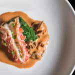 Lobster with yellowfoot chanterelles and spinach-dandelion puree
