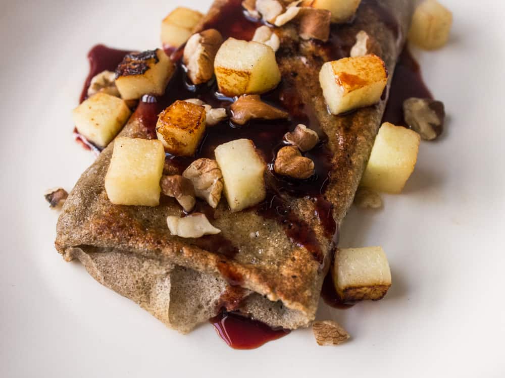 Wild Rice Crepes with Cream Cheese and Chokeberry Syrup