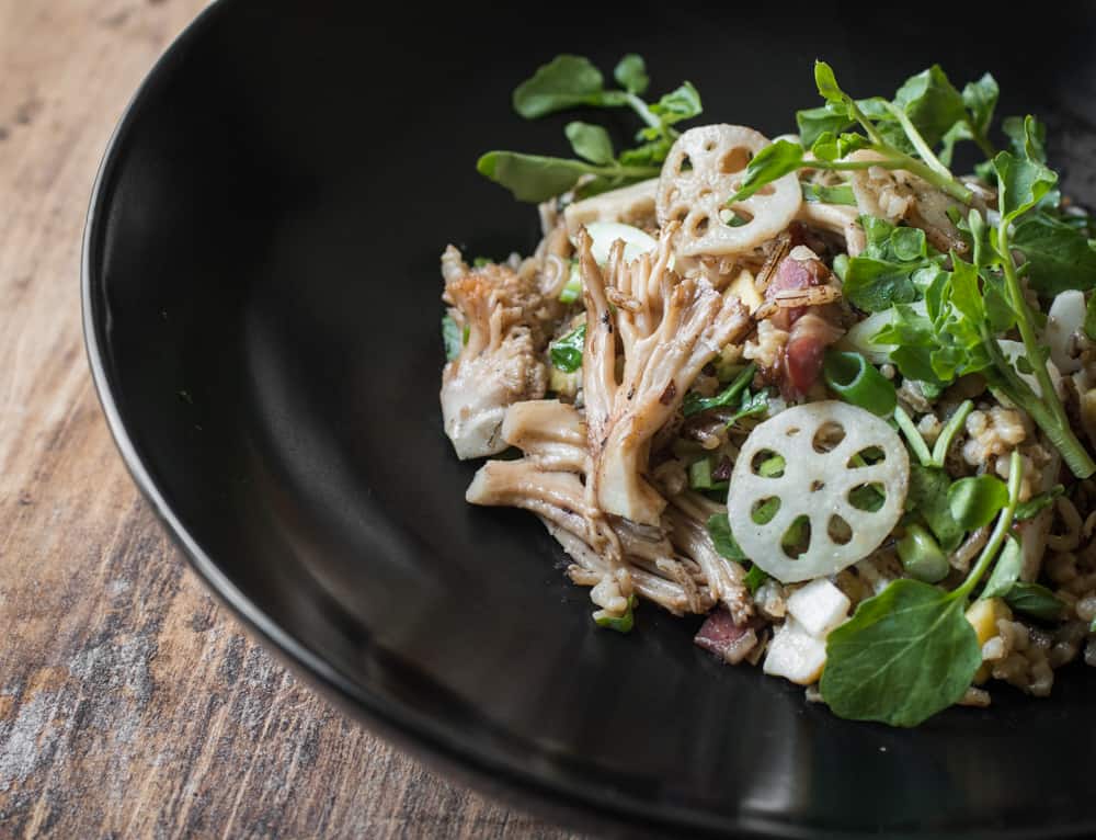 Milwaukee rice with lotus root and ramaria mushrooms_