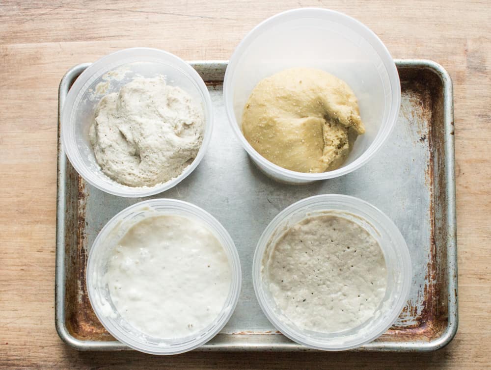 4 different types of beignet dough made with varying amounts of sunchoke powder