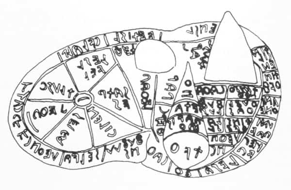 A bronze Etruscan liver engraved with the methods of divining knowledge from the liver of animals.
