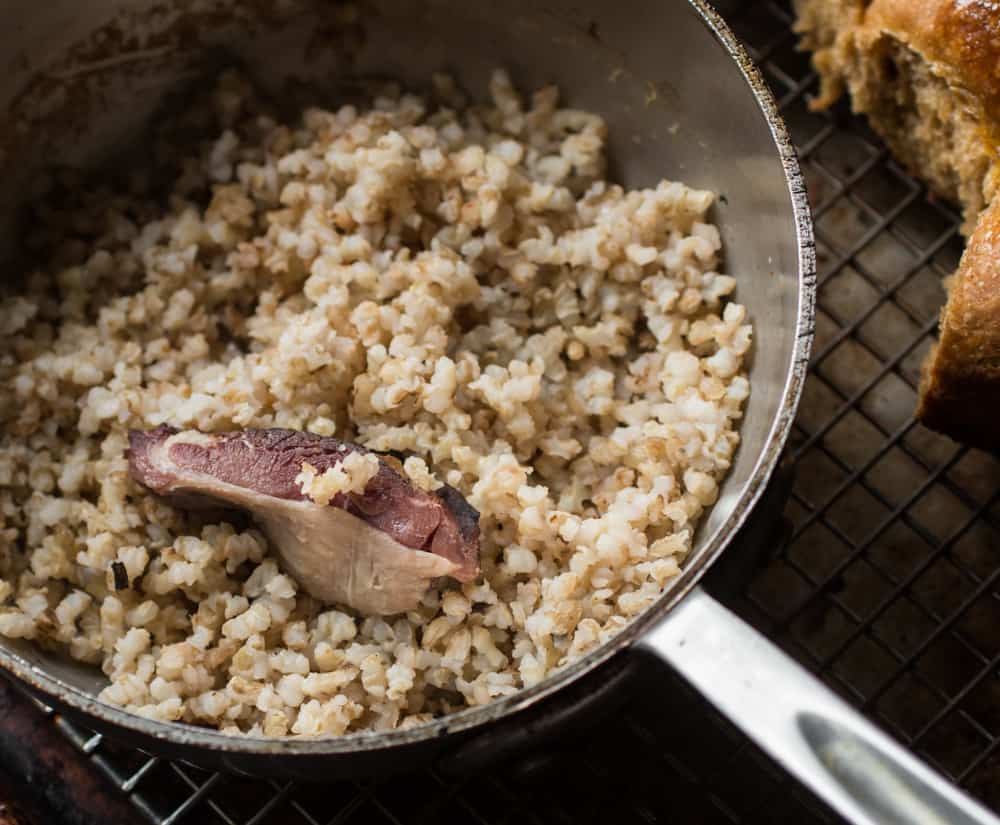 Rice with bacon and garum