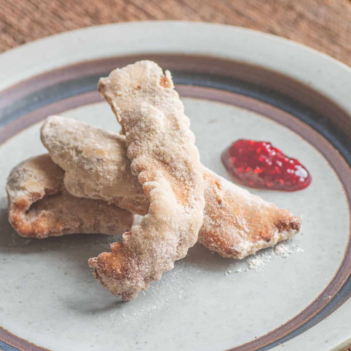 Sunchoke flour beignets with maple sugar and raspberry jam 