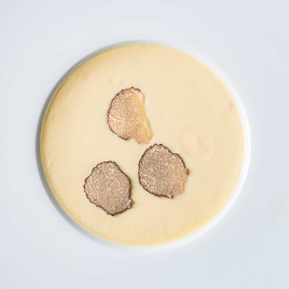 Black truffle and goat milk custard royale