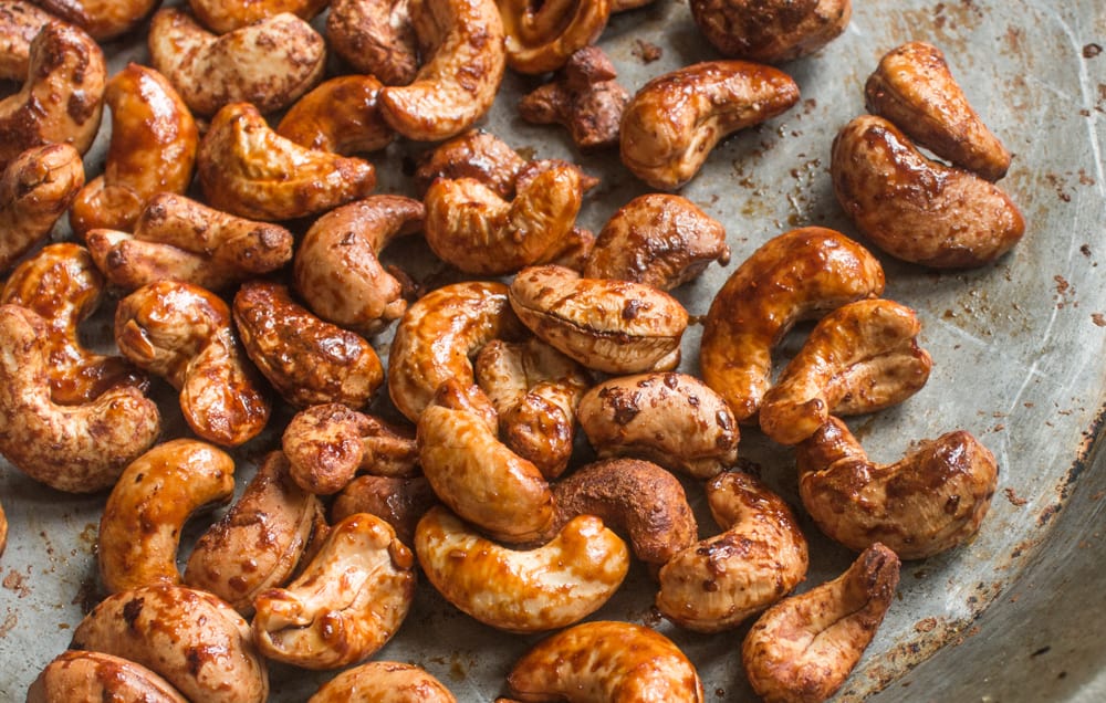 Toasted cashews seasoned with koji fermented meat garum 