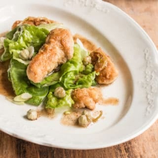 Lamb Sweetbreads with Lettuce, Brown Butter and Nasturtium Capers