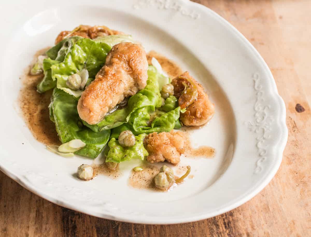 Lamb Sweetbreads with Lettuce, Brown Butter and Nasturtium Capers