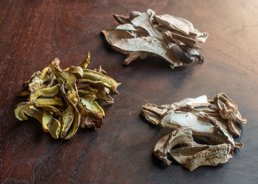 Dried Leccinum subglabripes, Boletus pallidus, and Tylopilus indecisus mushrooms