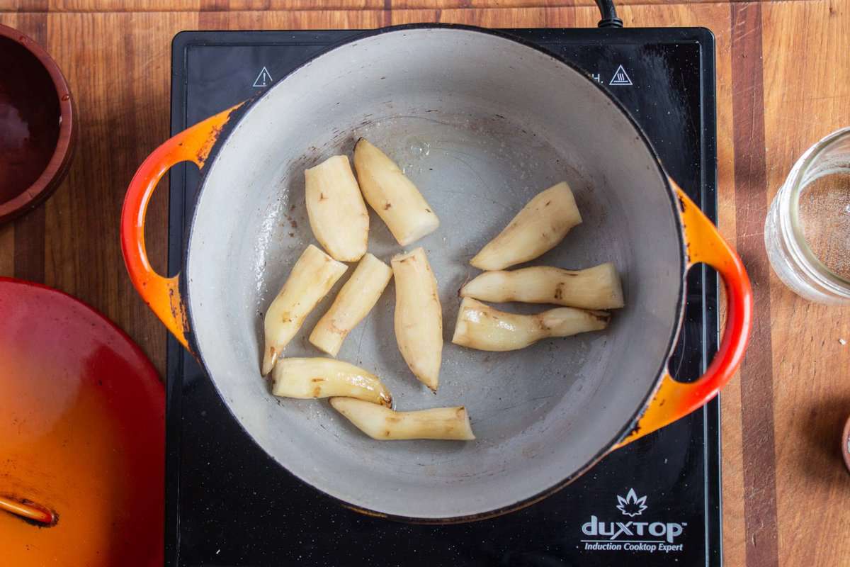 cooking sunchokes in a pan