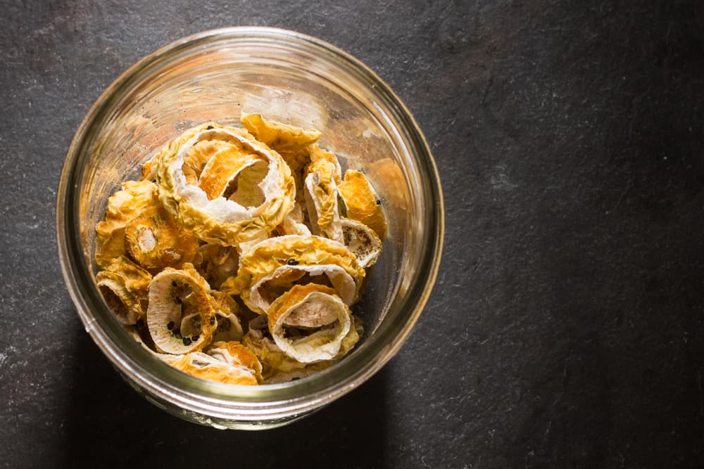 Dried edible barrel cactus fruit and seeds 