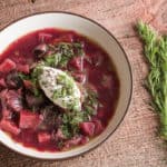 Wild game borscht with venison, canadian goose, wild grape juice, wild caraway, and dill recipe,