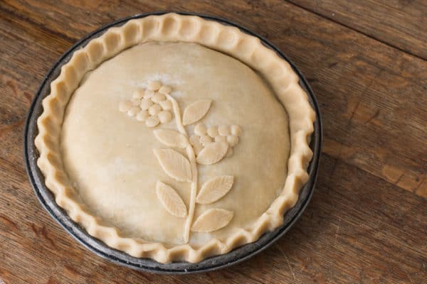 decorated wild blueberry pie before baking 