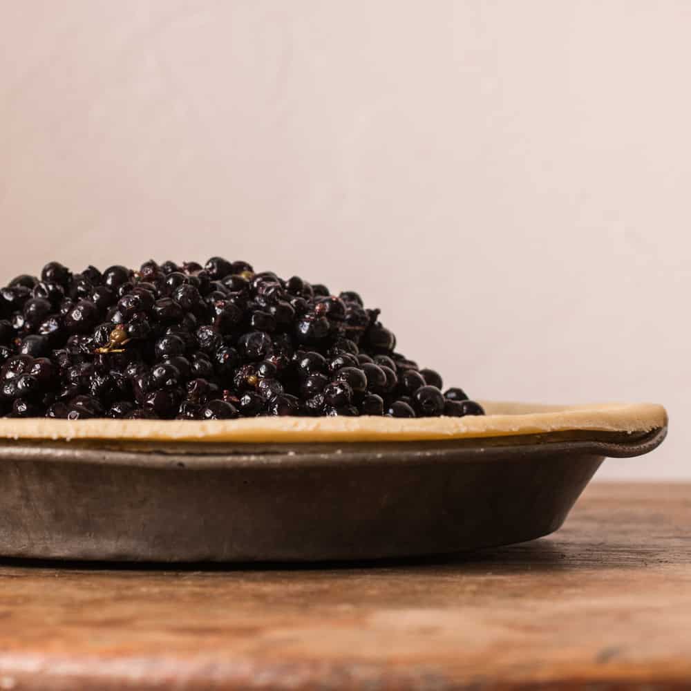 wild blueberry pie before putting on the top crust 