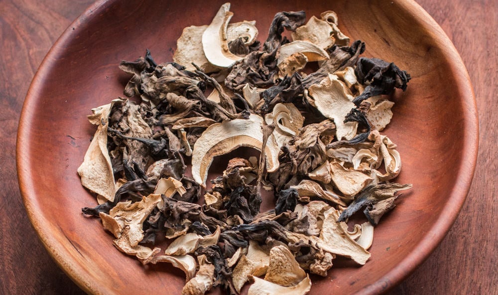 Dehydrated porcini and black trumpet mushrooms