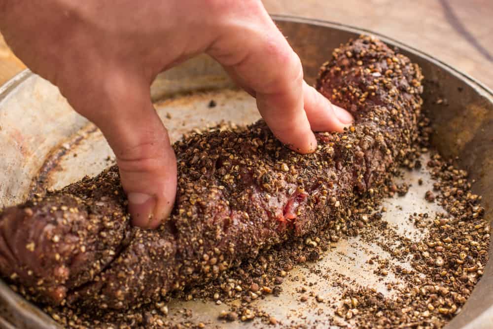 Hanger steak au poivre dried bolete mushroom sauce (3)