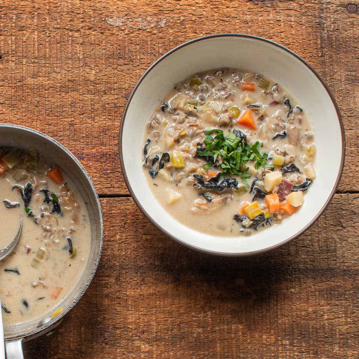 Cozy Autumn Wild Rice Soup with Turkey and Mushrooms