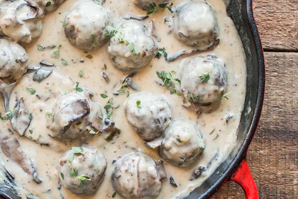 Venison meatballs in Ischnoderma mushroom gravy