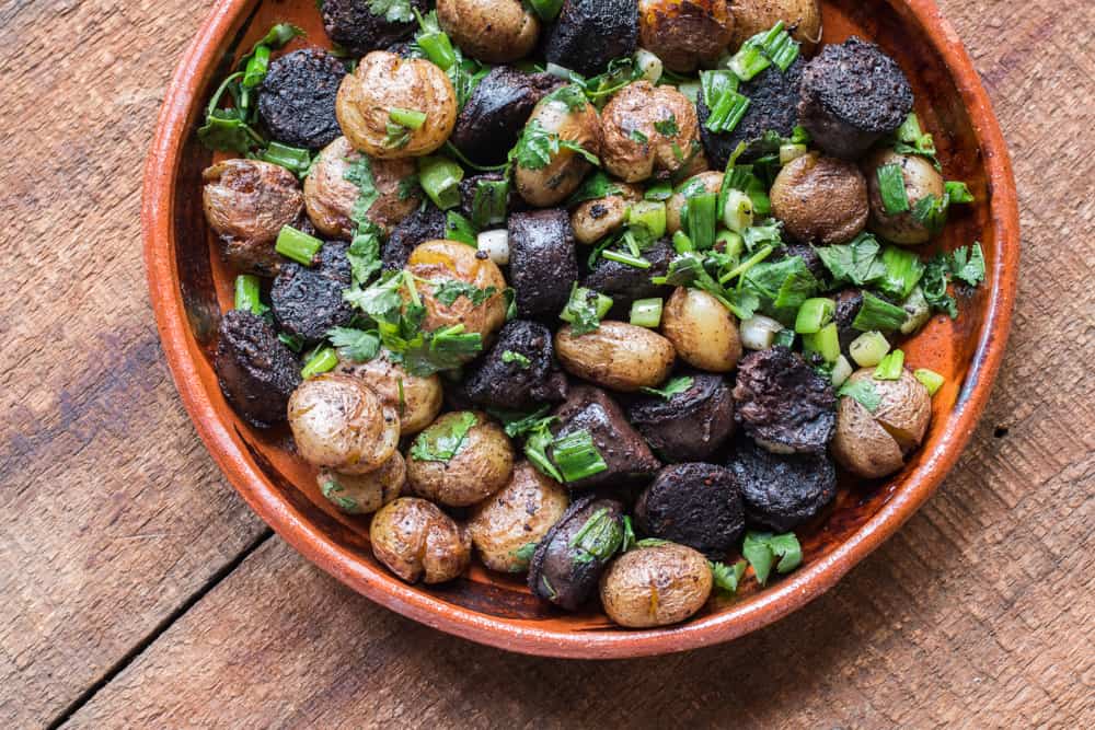 Fried blood sausage and potato hash