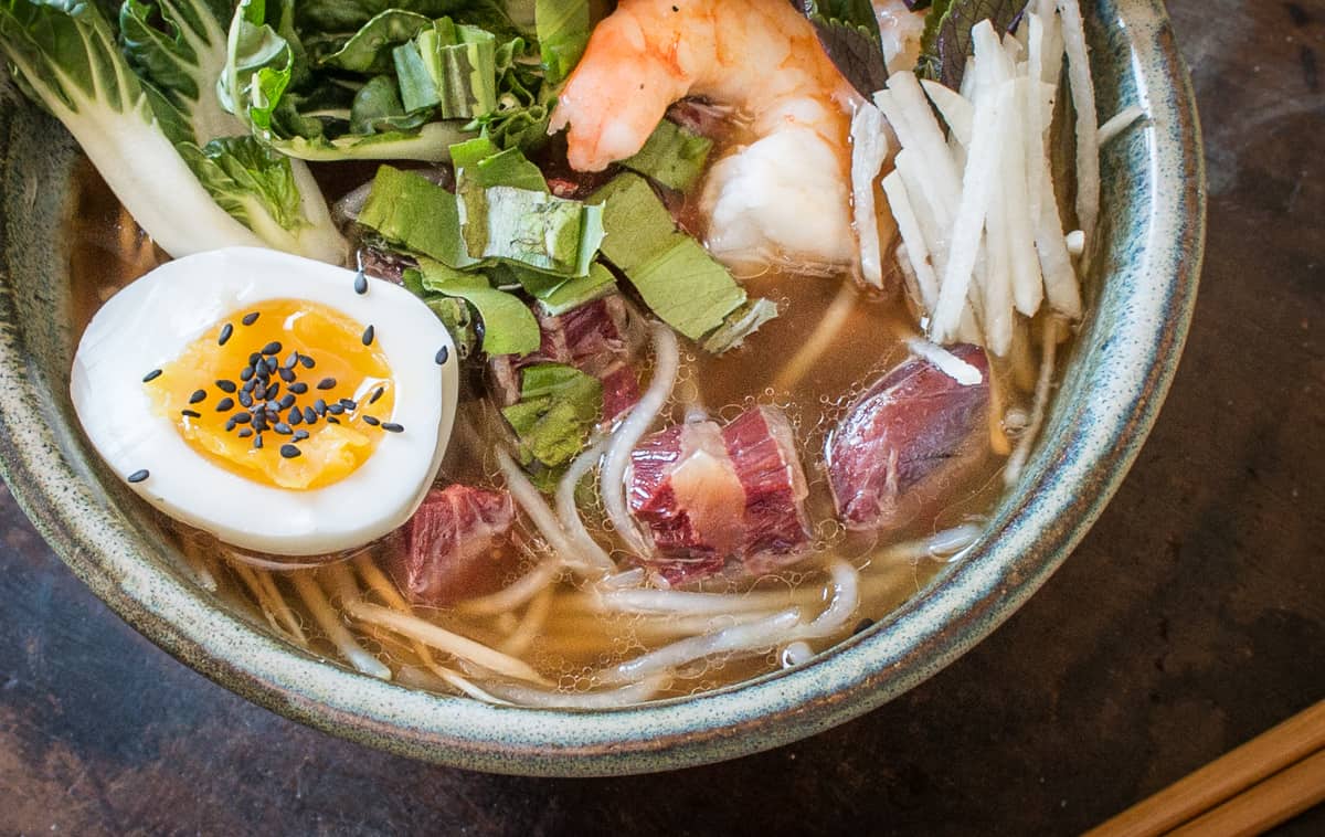 Smoked venison shank ramen recipe