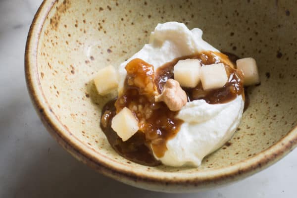 Yogurt with black walnut maple honey, apples and black walnuts