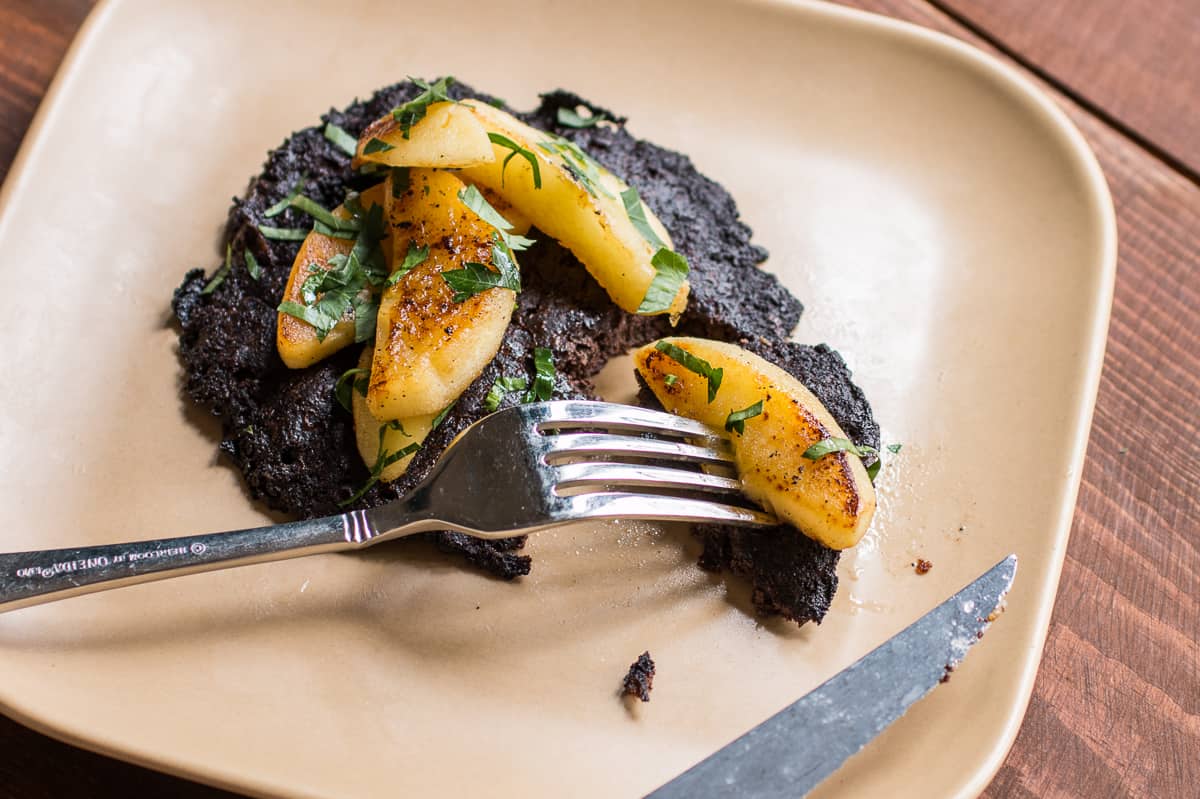 Chicken blood sausage pancakes with apples