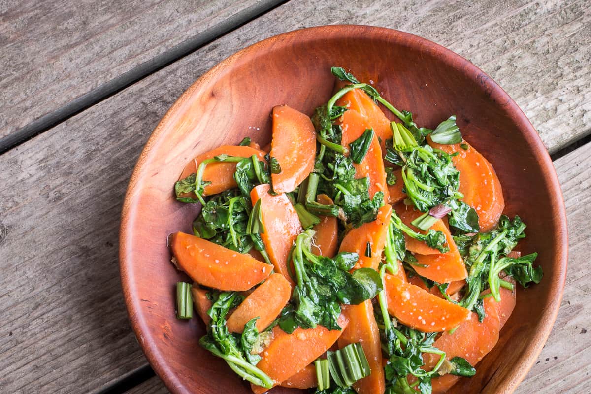 Glazed carrots with watercress and ramp leaves recipe(5)