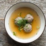 Venison braunshweiger dumplings in broth