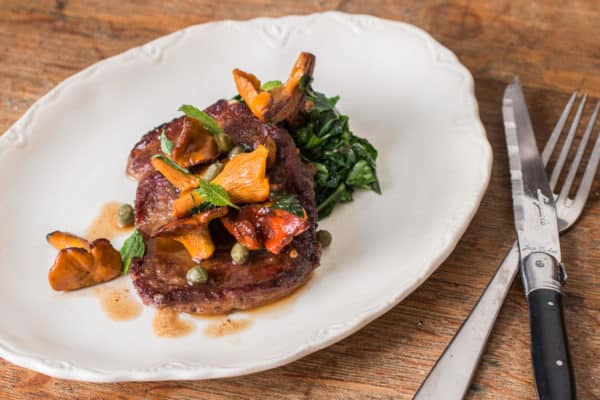 Venison scallopini with pickled wild mushrooms and mint