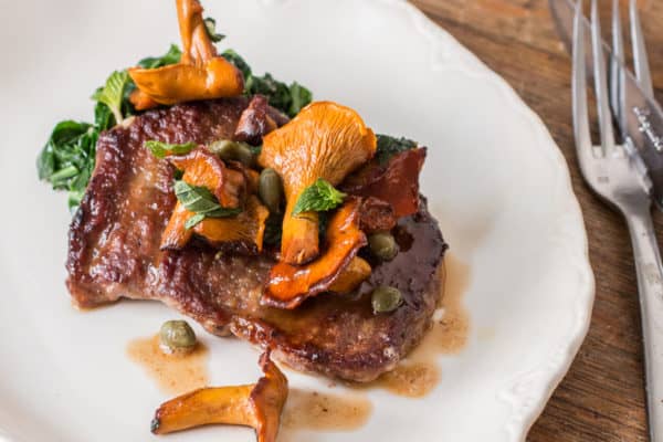 Venison scallopini with pickled wild mushrooms and mint