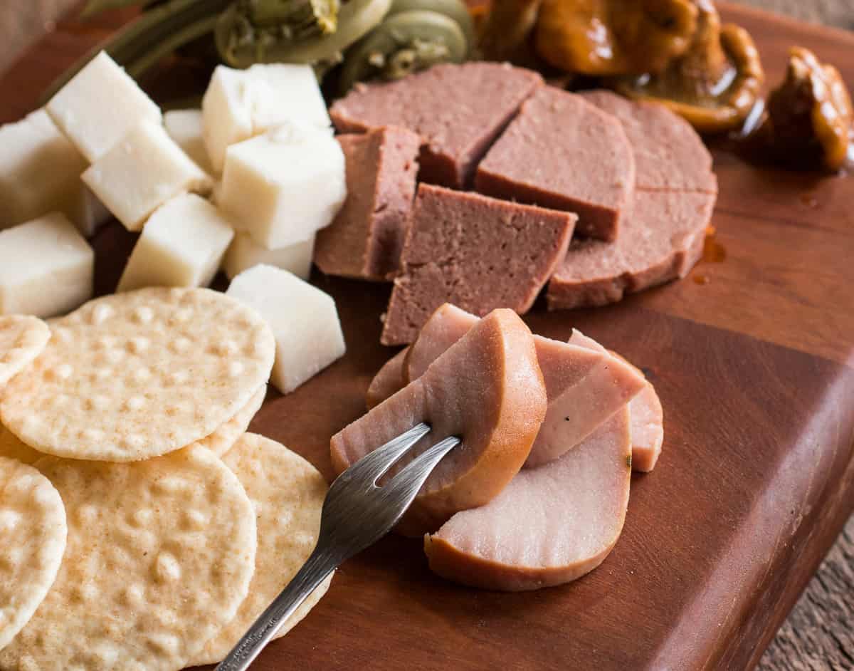 Smoked rocky mountain oysters on a charcuterie plate