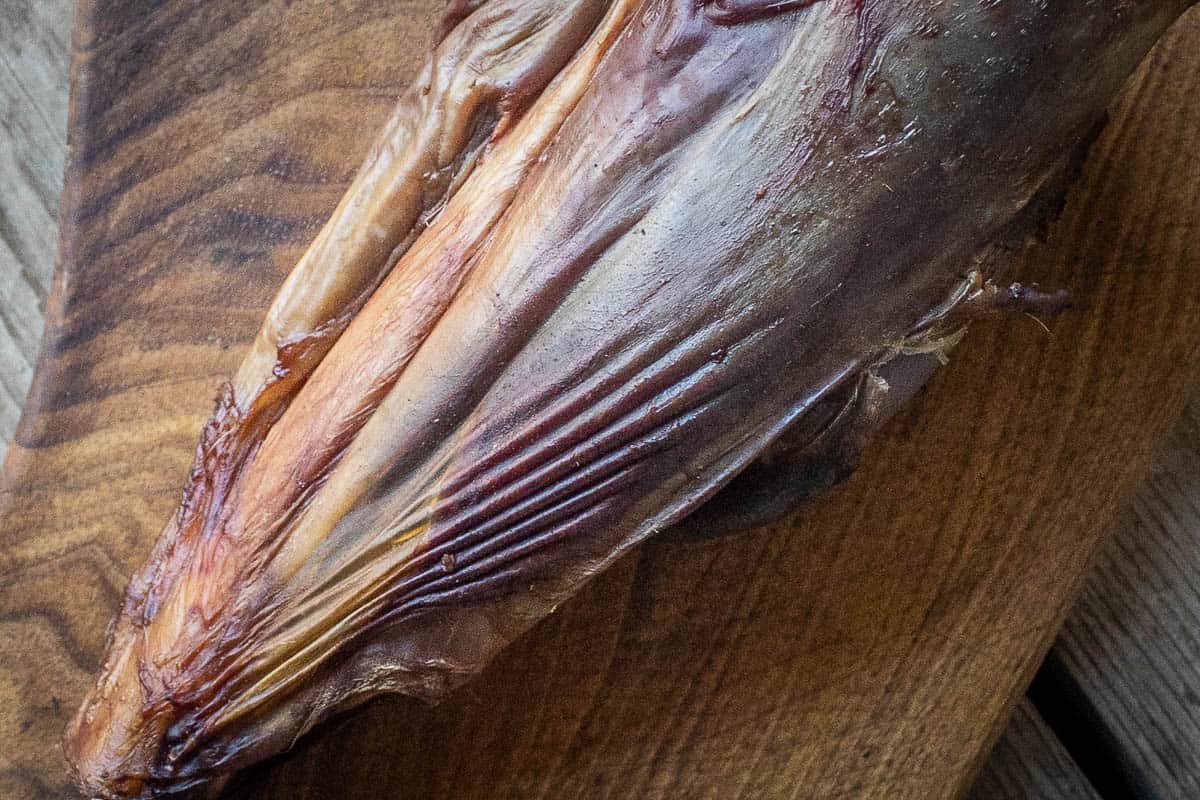 Stretched fascia on a smoked venison shank 