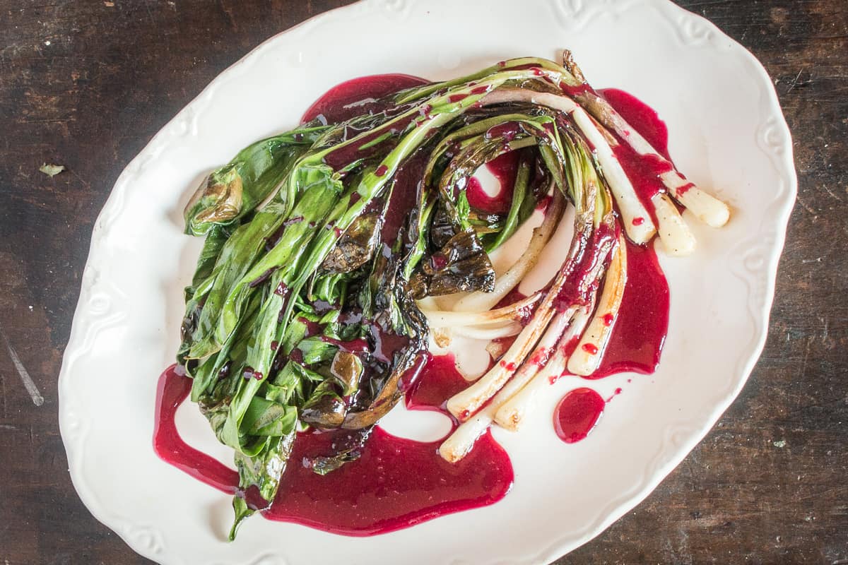 Grilled Ramps with Chokecherry Sauce Recipe (2)