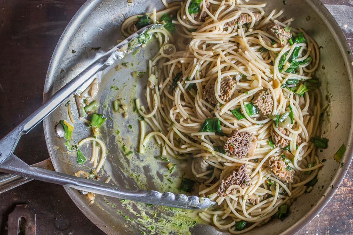 Morel mushroom and ramp spaghetti recipe