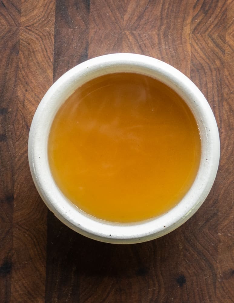 Pheasant back or dryad saddle mushroom broth in a bowl