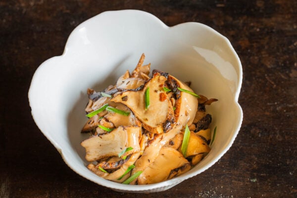 Dryad saddle mushrooms with ginger, soy, and onion greens recipe 