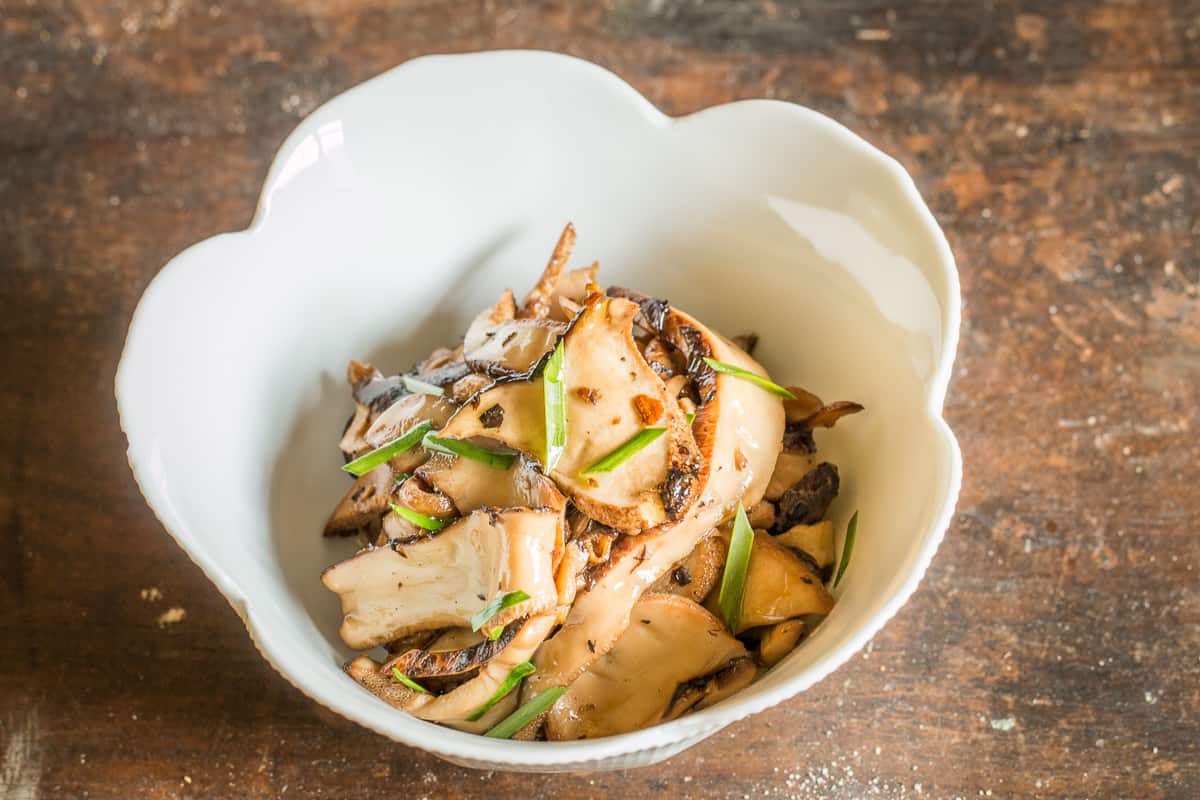 Dryad saddle mushrooms with ginger, soy, and onion greens recipe 