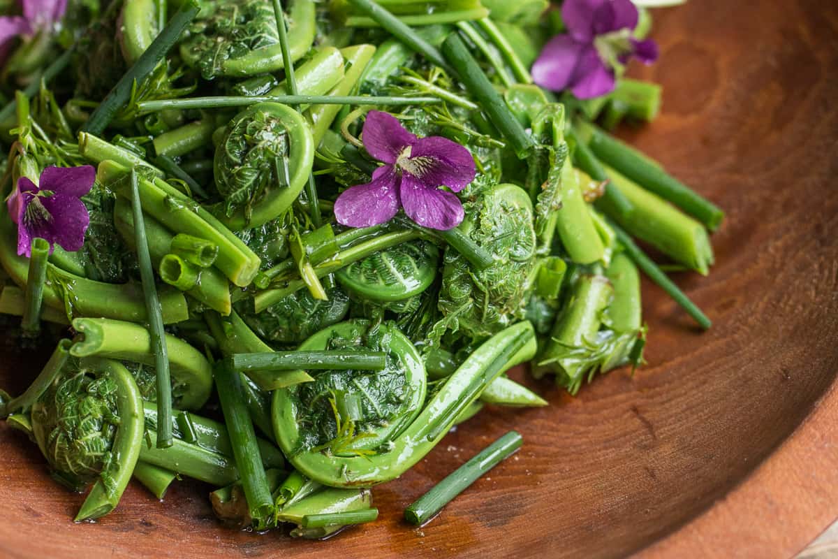 Fiddlehead salad recipe with olive oil lemon and herbs