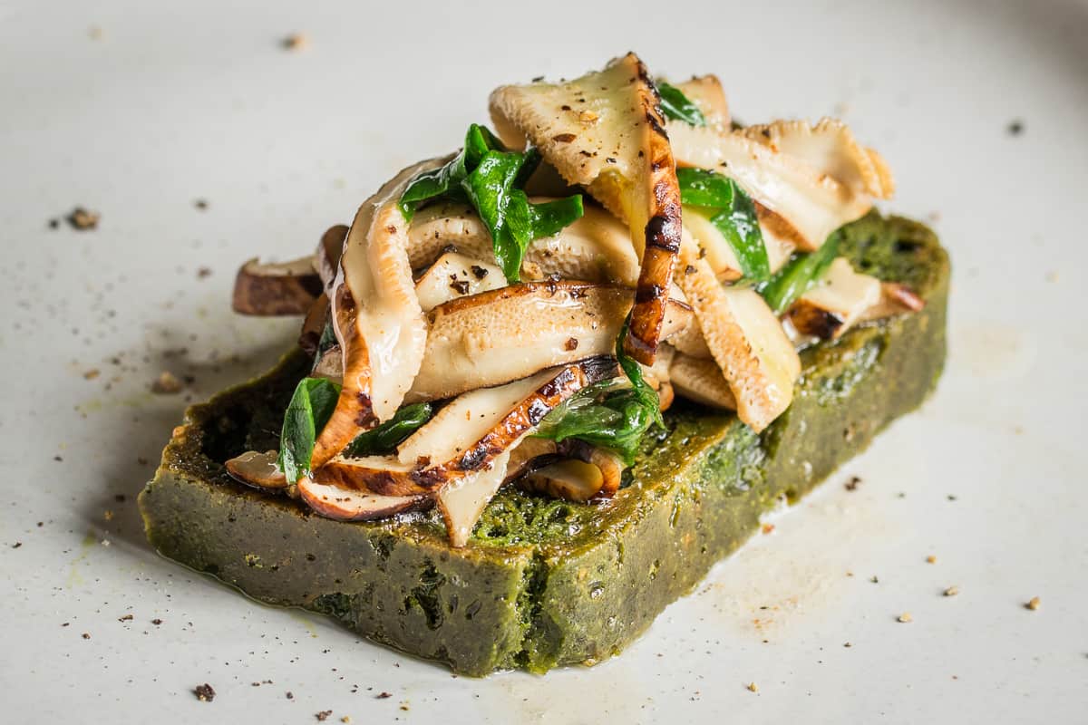 Nettle Bread with Sauteed Dryad Saddle Mushrooms