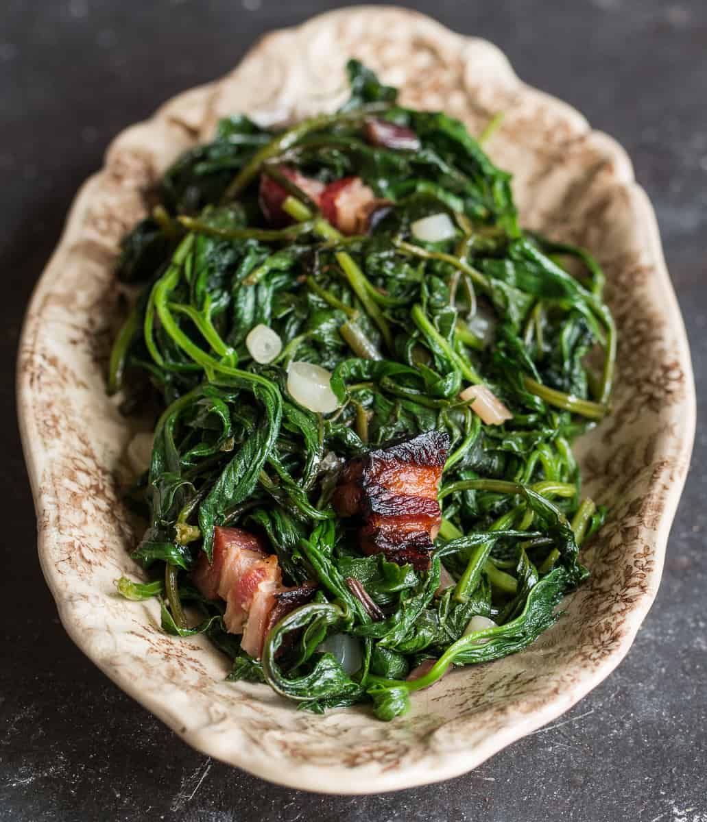 Sochan with venison bacon ramps and maple vinegar recipe