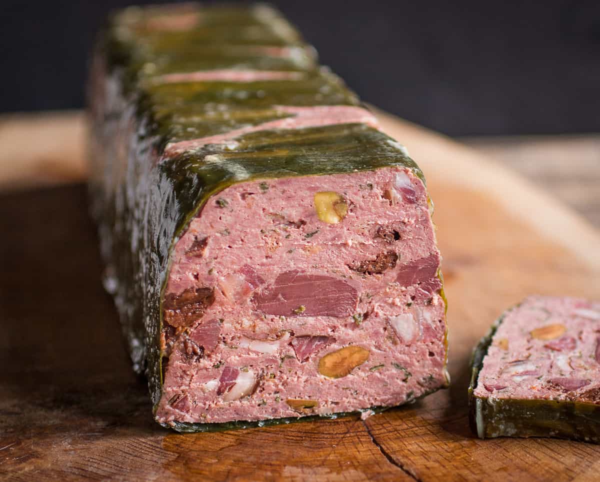 Venison liver terrine with pigeon, ramp leaves and wild ginger recipe