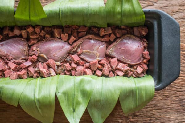 Venison liver terrine with pigeon, ramp leaves and wild ginger recipe