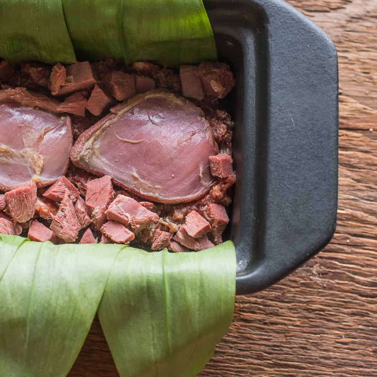 Venison liver terrine with pigeon, ramp leaves and wild ginger recipe