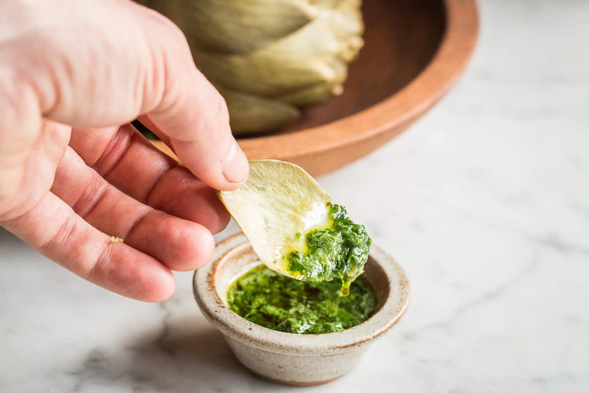 Steamed artichokes with ramp leaf butter recipe