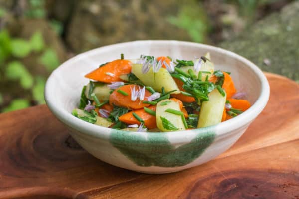 Sauteed burdock flower stalks and carrots with herbs recipe