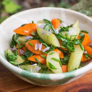 Sauteed burdock flower stalks and carrots with herbs recipe