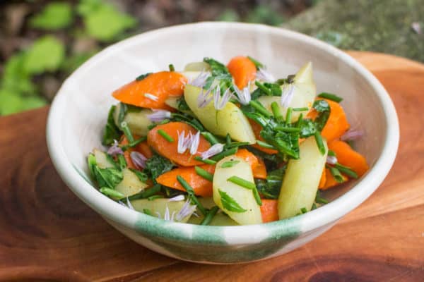 Sauteed burdock flower stalks and carrots with herbs recipe