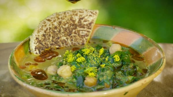 La Minestrella gallicano, a Tuscan soup of many foraged greens