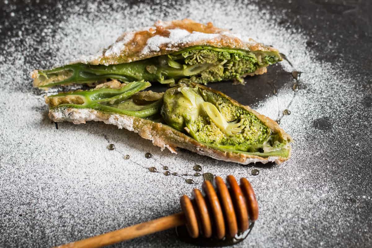 Fried Angelica blossoms or zavirne with honey and powdered sugar