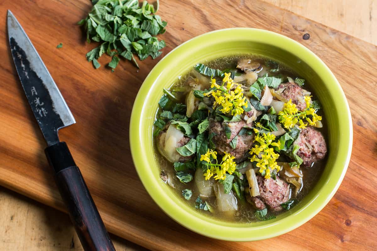 Meatball Stew with Pheasant Backs and Campion recipe