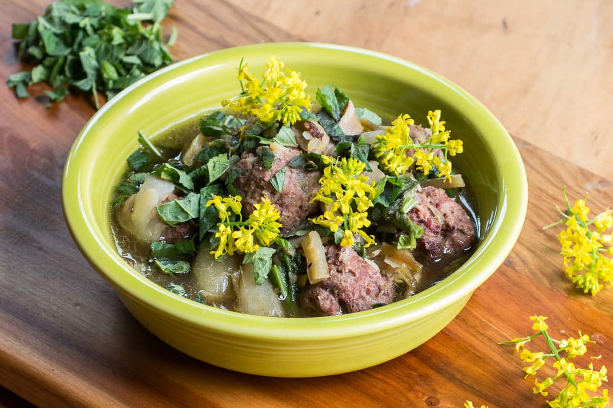 Meatball Stew with Pheasant Backs and Campion recipe